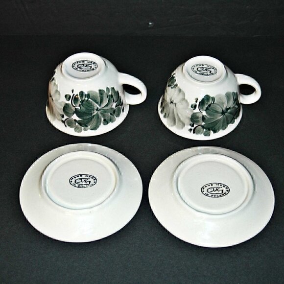 Vintage Polish Cups and Saucers Hand Made and Painted Floral Makers Stamp - Picture 5 of 7
